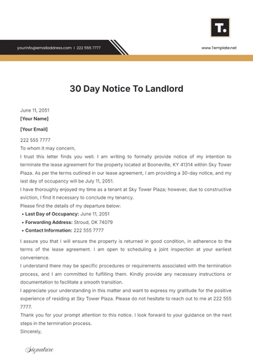 Free 30 Day Notice to Landlord Template to Edit Online