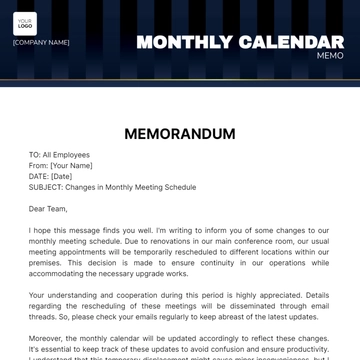 Free Monthly Calendar Memo Template to Edit Online