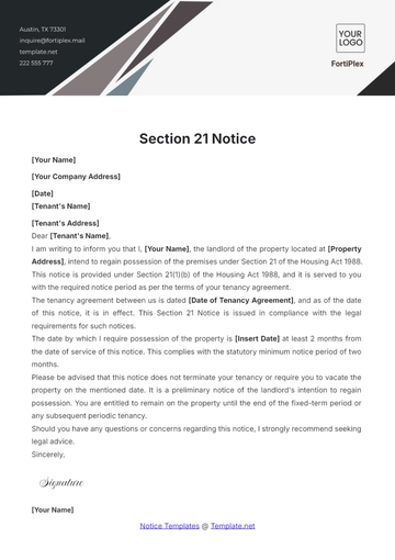Free Section 21 Notice Template to Edit Online
