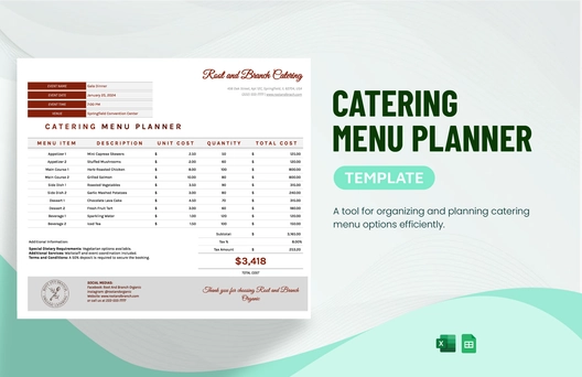 Catering Menu Planner Template