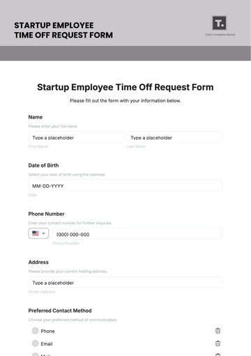 Startup Employee Time Off Request Form Template - Edit Online & Download