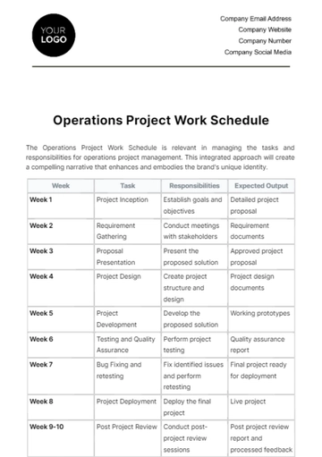 Free Operations Project Work Schedule Template to Edit Online