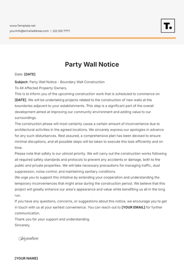 Free Party Wall Notice Format Template to Edit Online