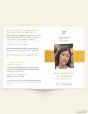 Jewish Funeral Obituary Bi-fold Brochure Template