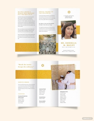 Jewish Funeral Obituary Tri-fold Brochure Template