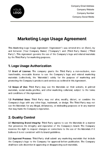 Free Marketing Logo Usage Agreement Template to Edit Online