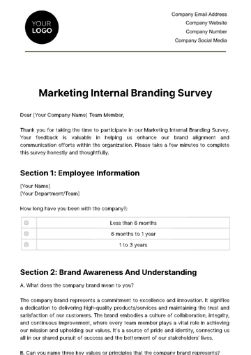 Free Marketing Internal Branding Survey Template to Edit Online