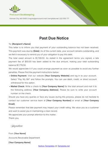 Free Past Due Notice Template to Edit Online
