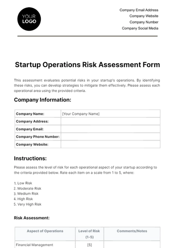 Free Startup Operations Risk Assessment Form Template to Edit Online