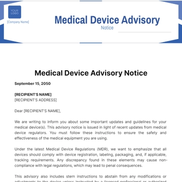 Free Medical Device Advisory Notice Template to Edit Online