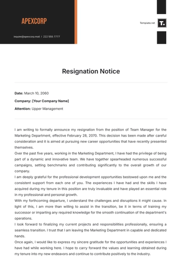 Free Resignation Notice Template to Edit Online