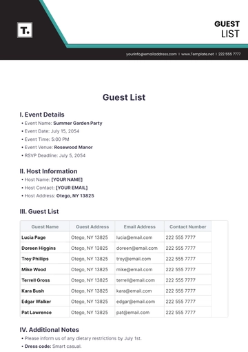 Free Guest List Template to Edit Online