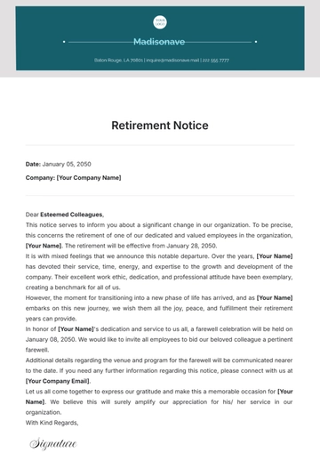 Free Retirement Notice Template to Edit Online