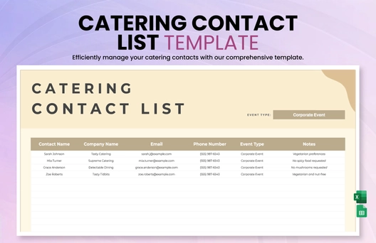 Catering Contact List Template
