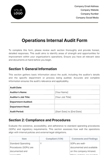 Free Operations Internal Audit Form Template to Edit Online