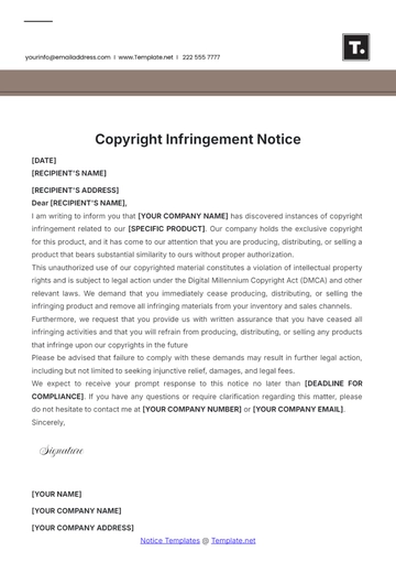 Free Copyright Infringement Notice Template to Edit Online