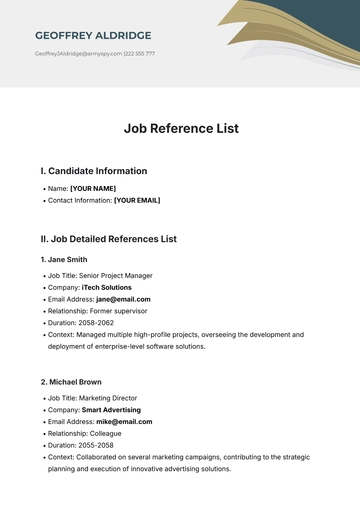 Free Job Reference List Template