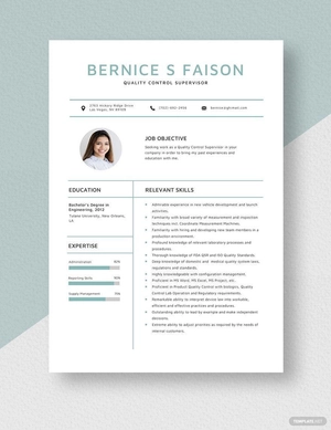 Quality Control Supervisor Resume