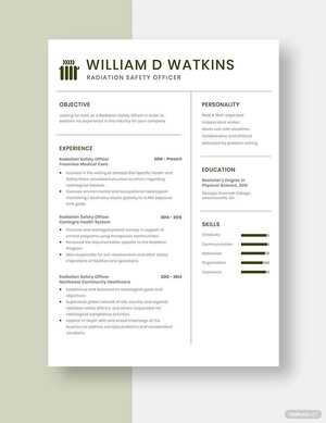 Radiation Safety Officer Resume