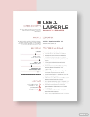 Radio News Reporter Resume