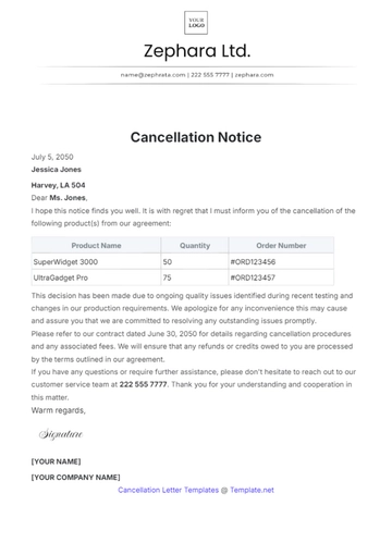 Free Cancellation Notice Template to Edit Online