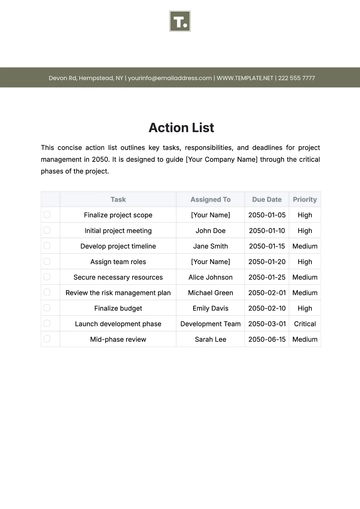 Free Action List Template