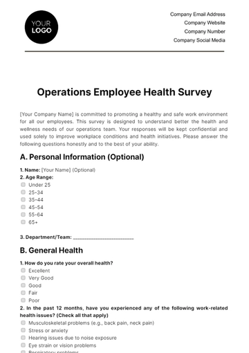 Free Operations Employee Health Survey Template to Edit Online