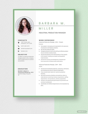 Industrial Production Manager Resume