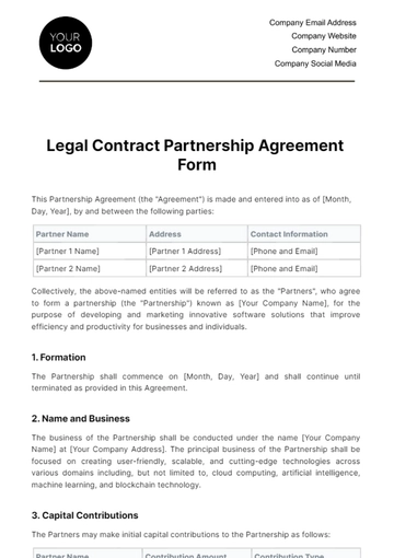Free Legal Contract Partnership Agreement Form Template to Edit Online