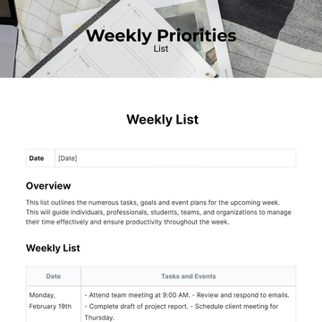 Free Weekly List Template