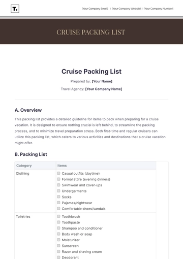 Free Cruise Packing List Template to Edit Online