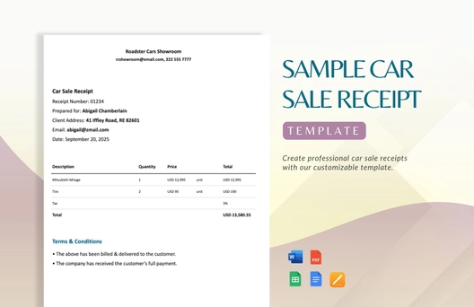 Sample Car Sale Receipt Template