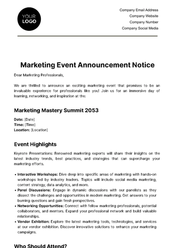 Free Marketing Event Announcement Notice Template to Edit Online