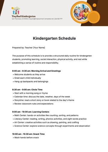Free Kindergarten Schedule Template to Edit Online