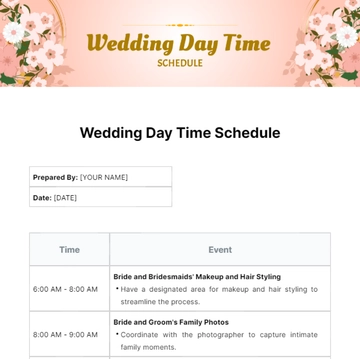 Free Wedding Day Time Schedule Template to Edit Online