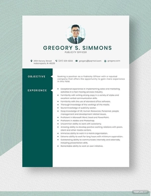 Publicity Officer Resume