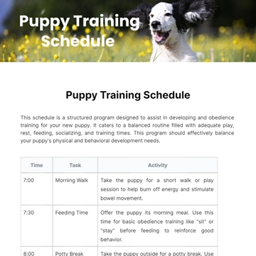 Free Puppy Training Schedule Template to Edit Online