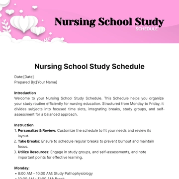 Free Nursing School Study Schedule Template to Edit Online