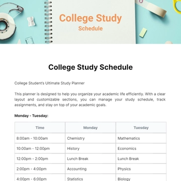 Free College Study Schedule Template to Edit Online