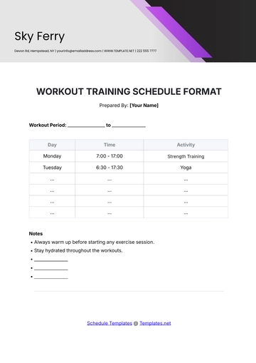Free Workout Training Schedule Format Template to Edit Online