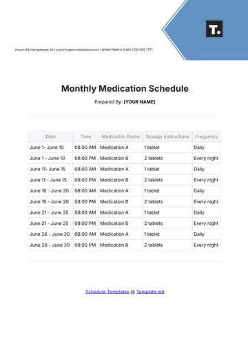 Free Monthly Medication Schedule Template to Edit Online