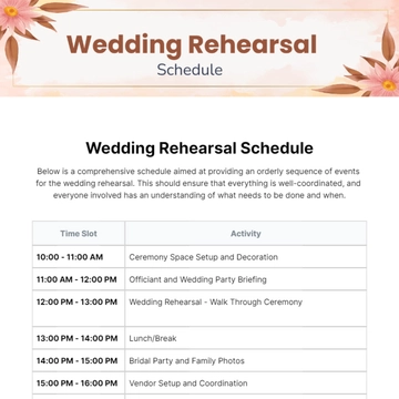Free Wedding Rehearsal Schedule Template to Edit Online
