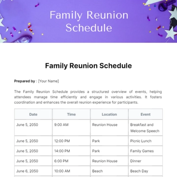 Free Family Reunion Schedule Template to Edit Online