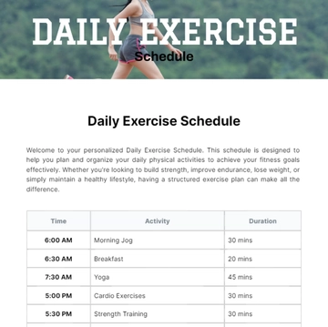 Free Daily Exercise Schedule Template to Edit Online