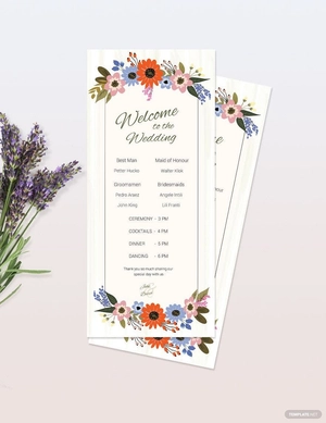 Small Flower Wedding Program Card Template
