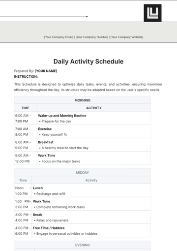 Free Daily Activity Schedule Template to Edit Online
