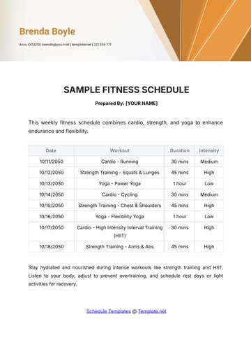 Free Sample Fitness Schedule Template to Edit Online