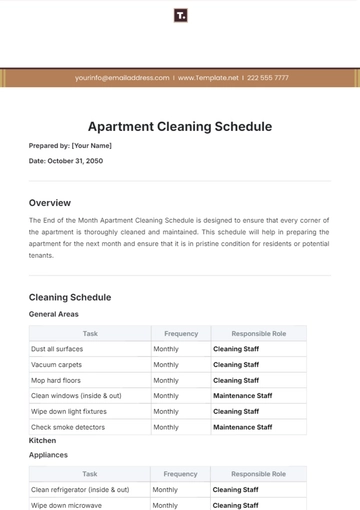 Free Apartment Cleaning Schedule Template to Edit Online