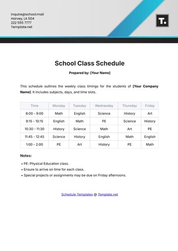 Free School Class Schedule Template to Edit Online