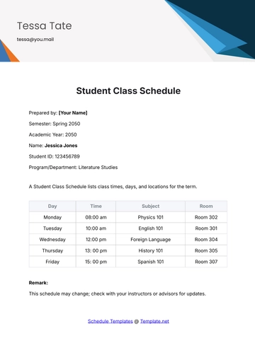 Free Student Class Schedule Template to Edit Online